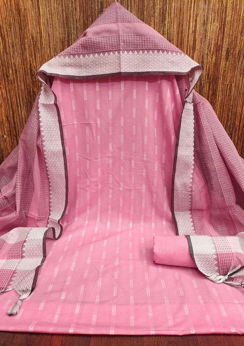 Pink Striped Blended Straight Kurta Set - Indya