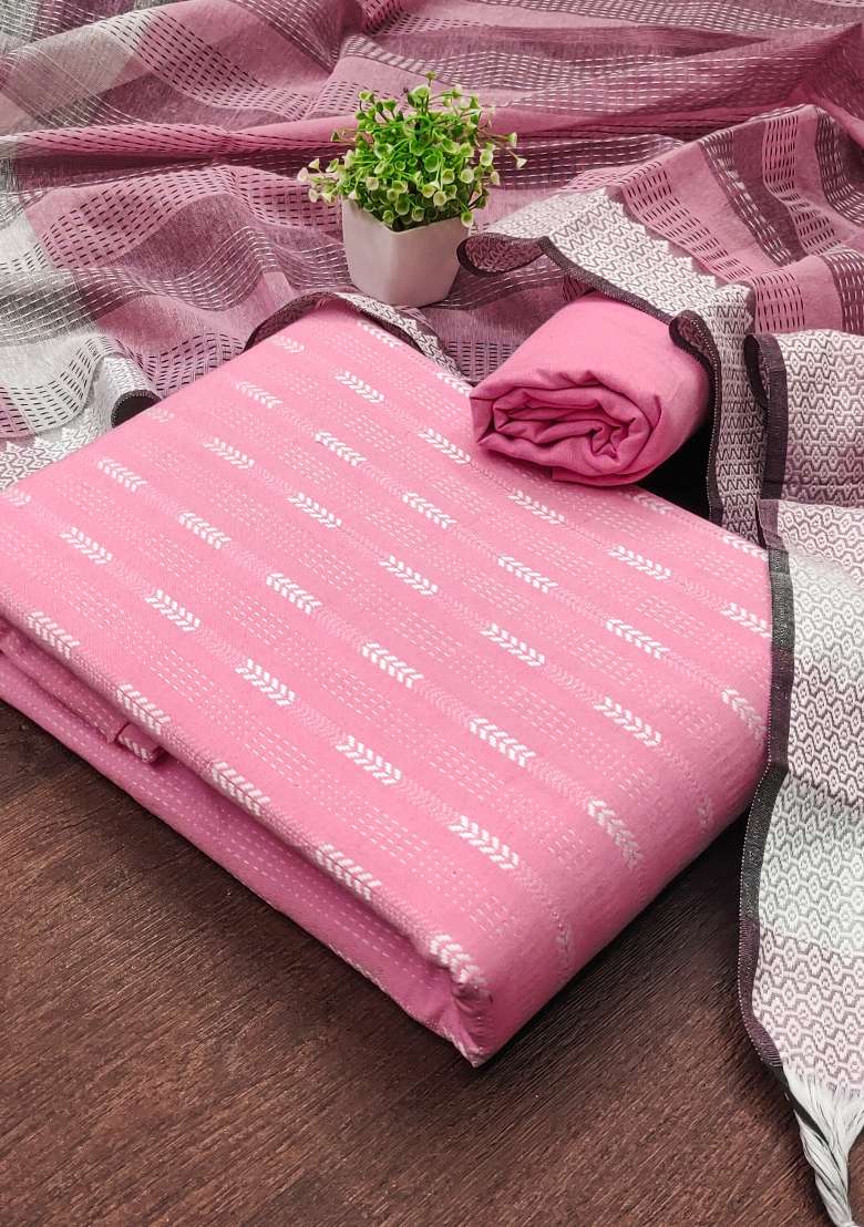 Pink Striped Blended Straight Kurta Set - Indya