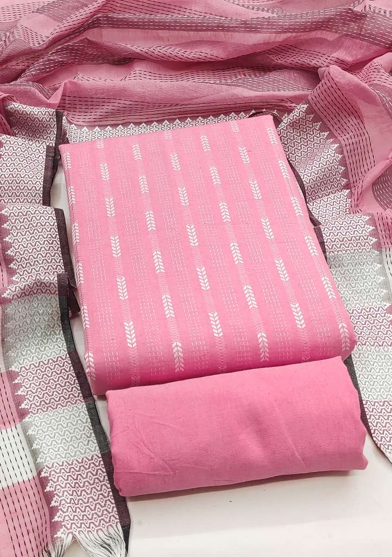 Pink Striped Blended Straight Kurta Set - Indya