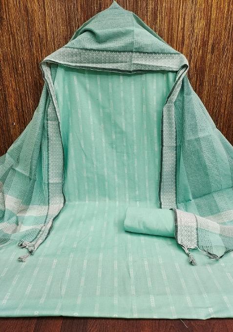 Sea Green Embroidered Cotton Blend Dress Material