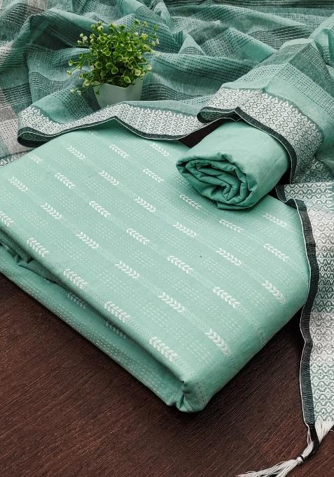 Sea Green Embroidered Cotton Blend Dress Material