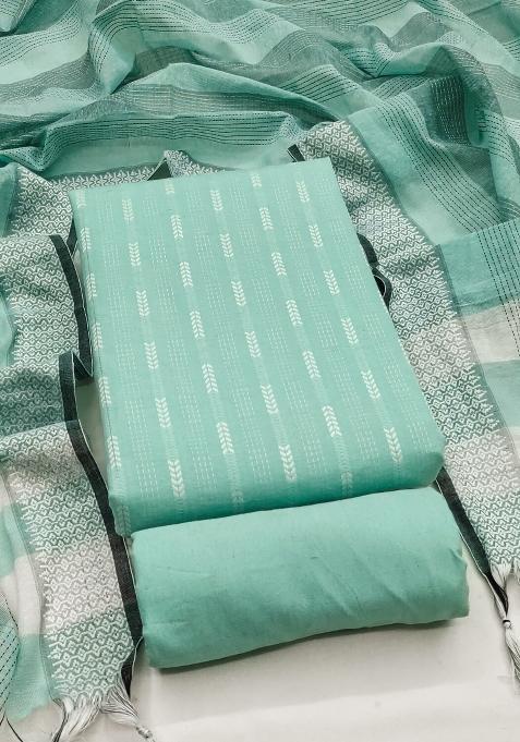 Sea Green Embroidered Cotton Blend Dress Material