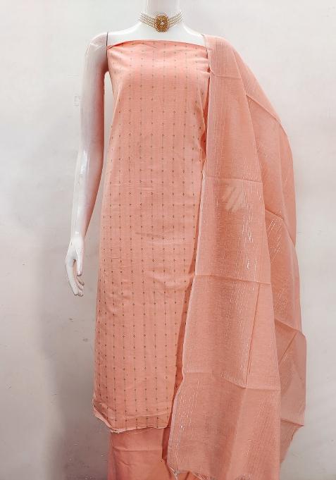 Peach Embroidered Cotton Blend Dress Material