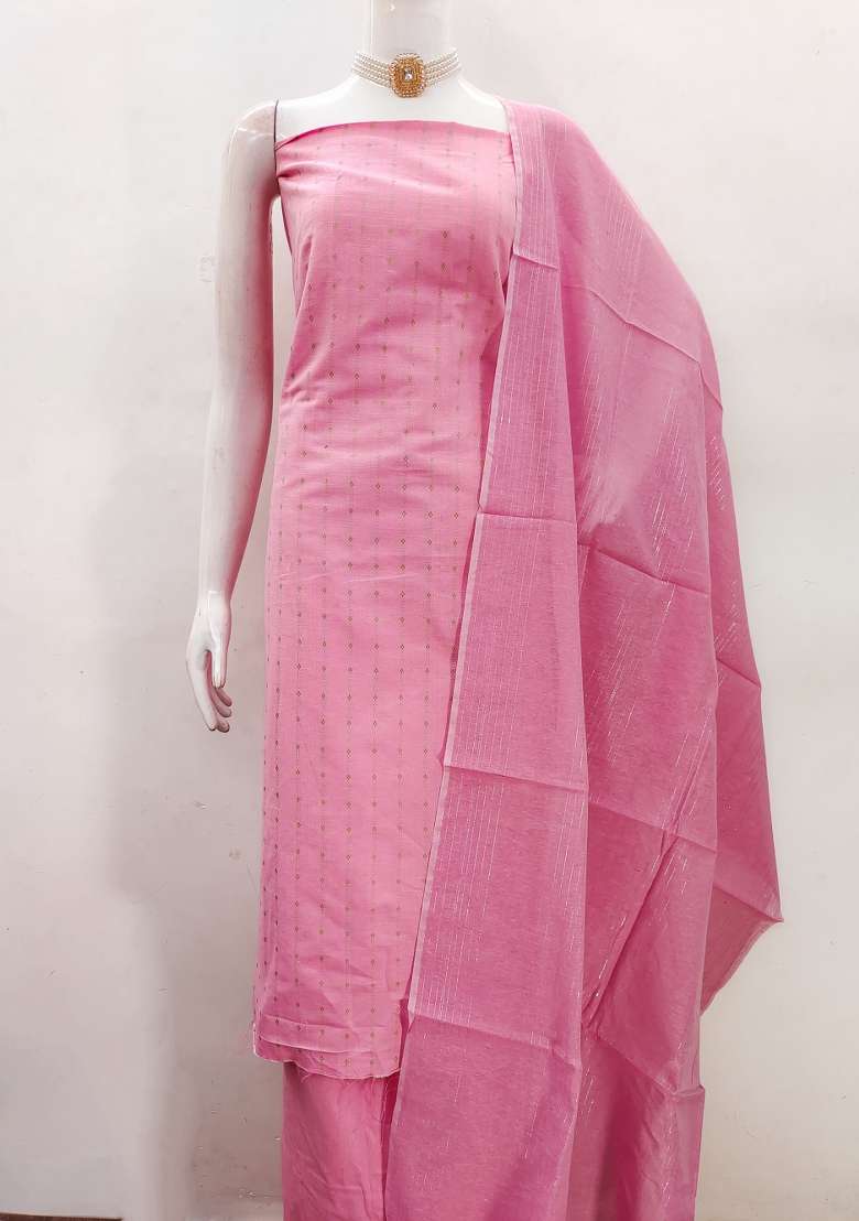 Pink Striped Blended Straight Kurta Set - Indya