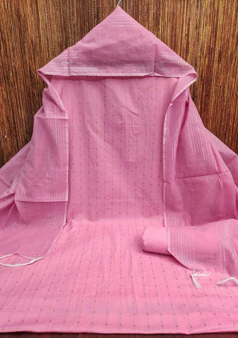 Pink Striped Blended Straight Kurta Set - Indya