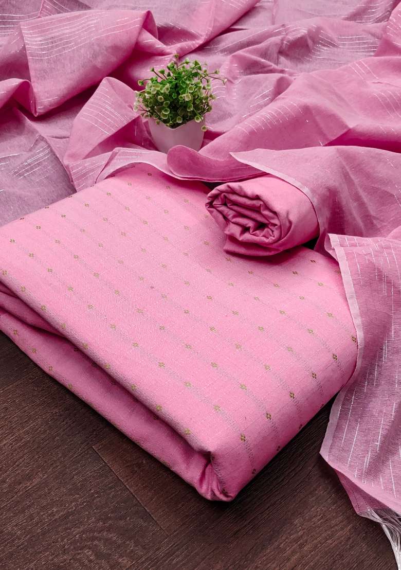 Pink Striped Blended Straight Kurta Set - Indya