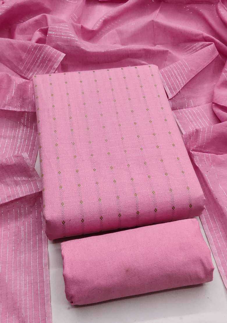 Pink Striped Blended Straight Kurta Set - Indya