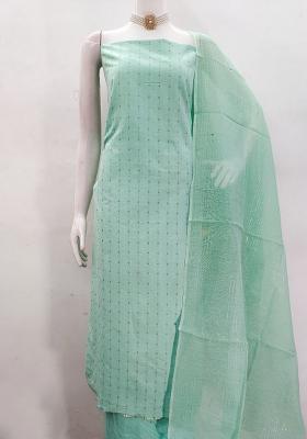 Sea Green Embroidered Cotton Blend Dress Material