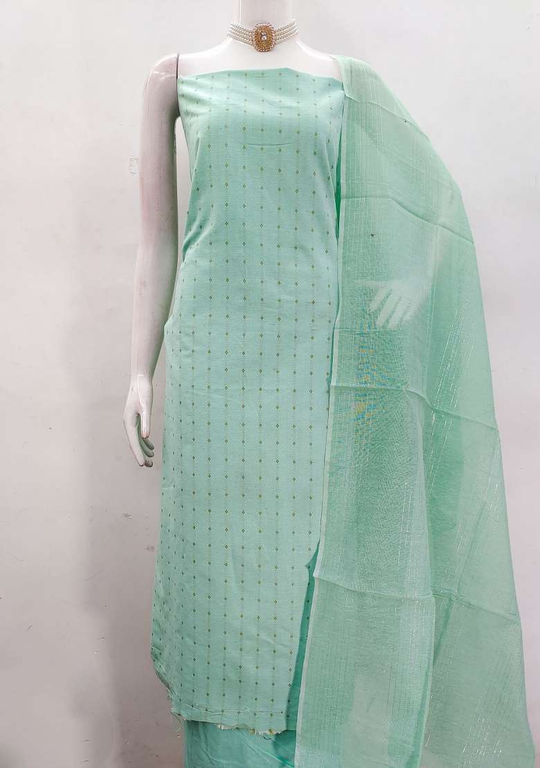 Sea Green Sequin Work Cotton Straight Kurta Set - Indya