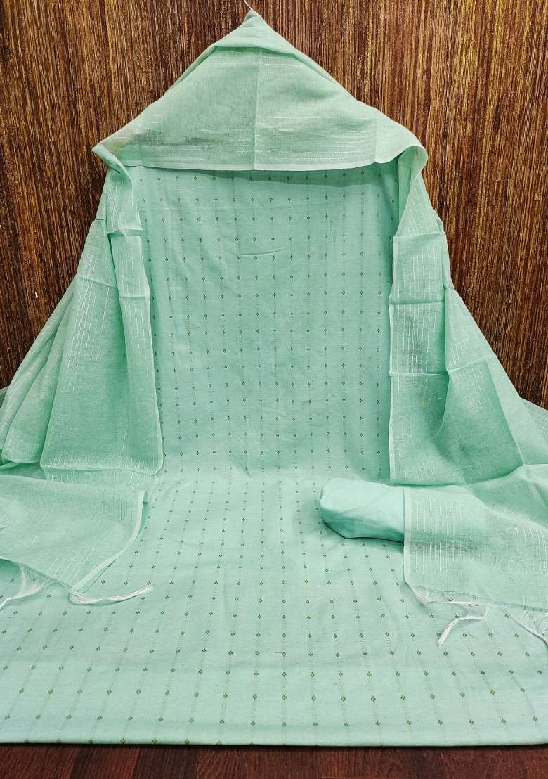 Sea Green Sequin Work Cotton Straight Kurta Set - Indya