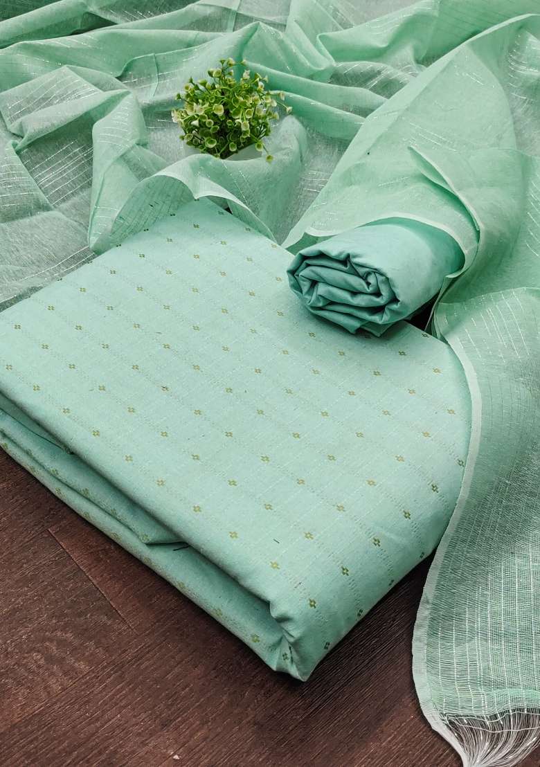 Sea Green Sequin Work Cotton Straight Kurta Set - Indya