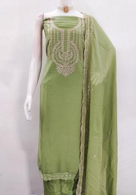 Green Embroidered Georgette Dress Material