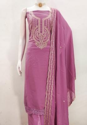 Purple Embroidered Georgette Dress Material