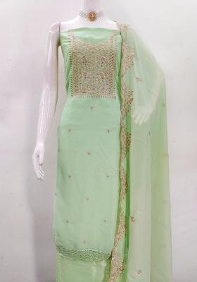 Light Green Embroidered Georgette Dress Material