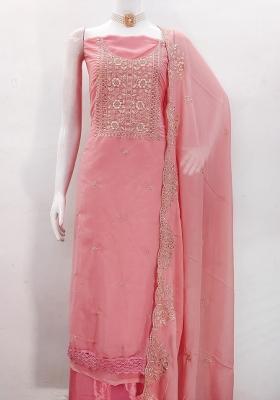 Pink Embroidered Georgette Dress Material