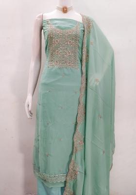 Sea Green Embroidered Georgette Dress Material