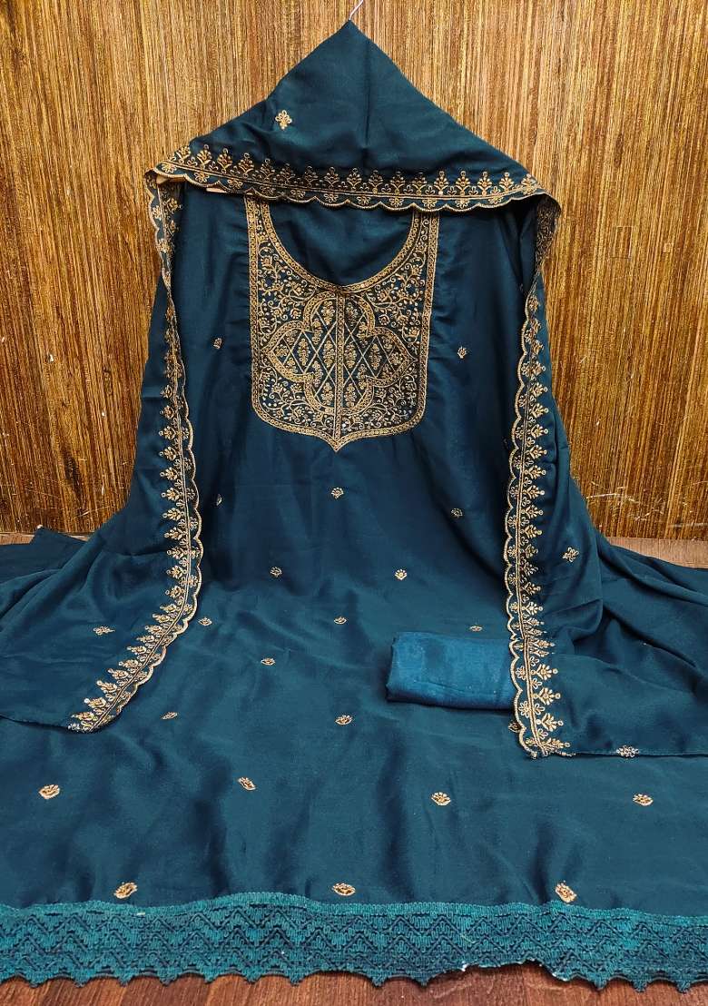 Blue Embroidered Georgette Sharara Set - Indya