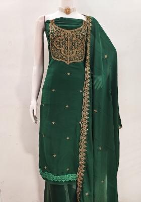 Green Embroidered Georgette Dress Material