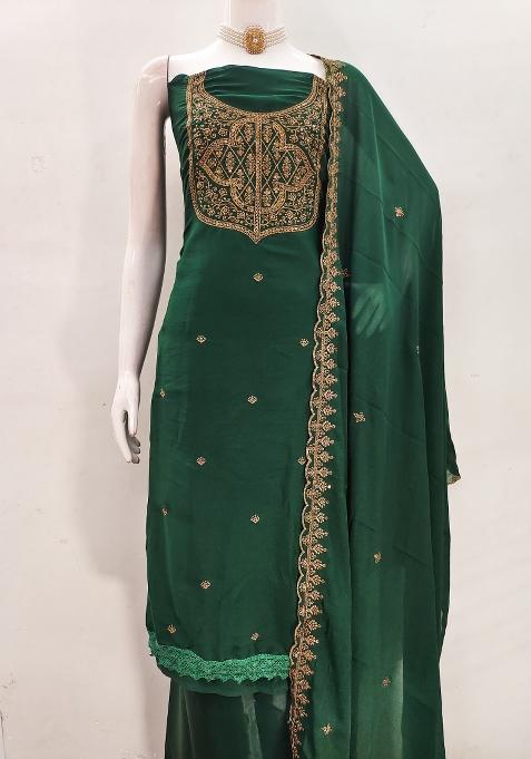 Green Embroidered Georgette Pakistani Suit Set