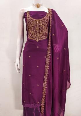 Voilet Embroidered Georgette Dress Material