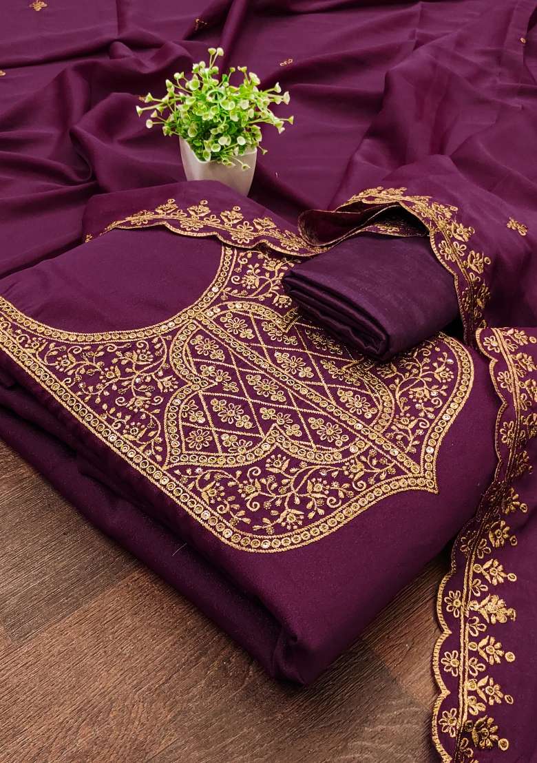 Voilet Embroidered Georgette Pakistani Suit Set - Indya