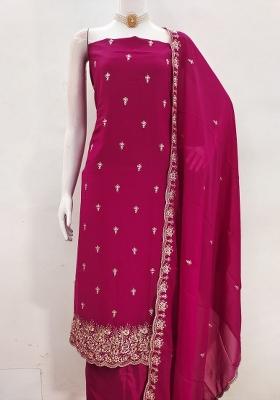 Magenta Embroidered Georgette Dress Material
