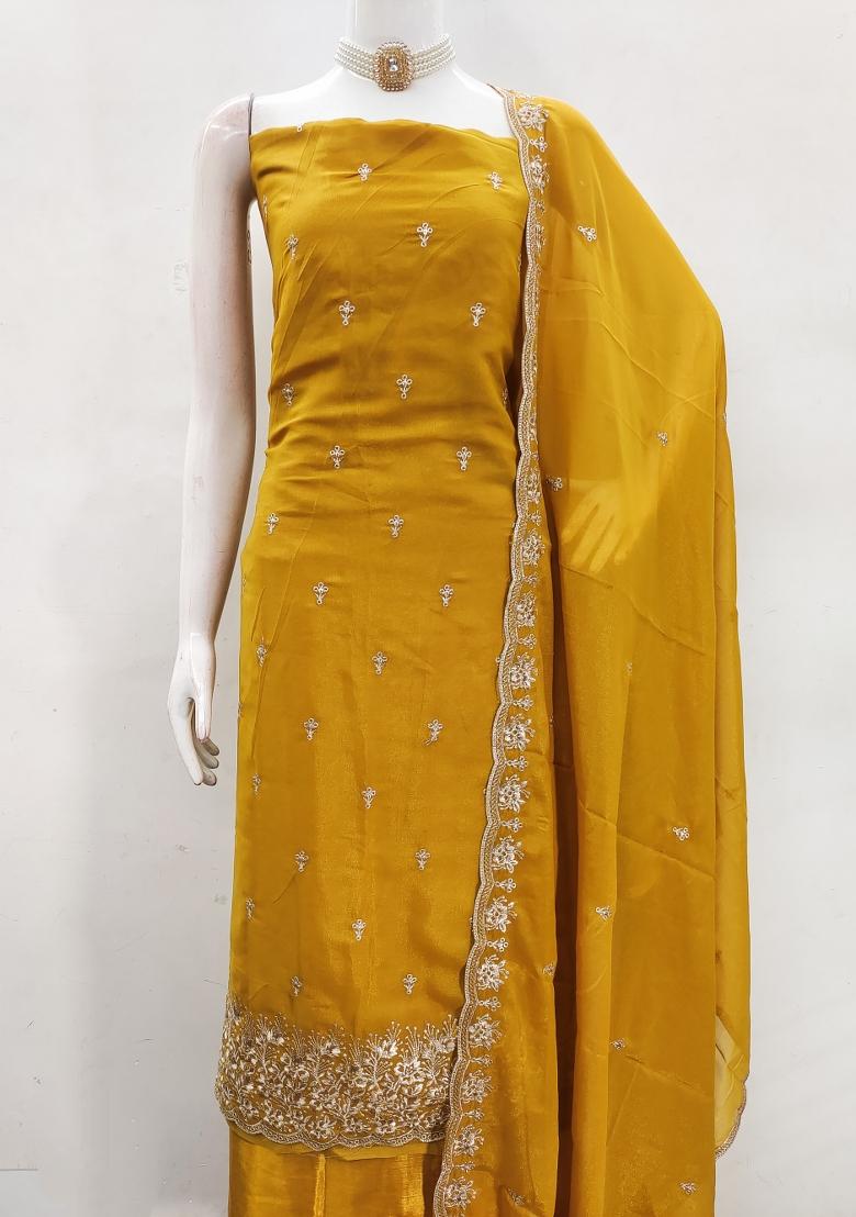 Mehandi Embroidered Georgette Dress Material