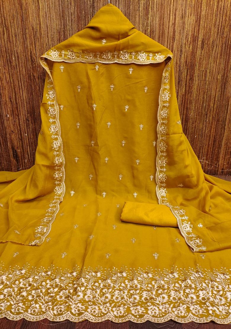 Mehandi Embroidered Georgette Dress Material