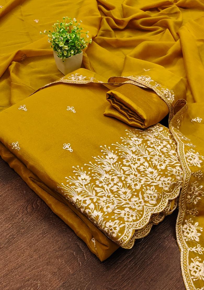 Mehandi Embroidered Georgette Dress Material