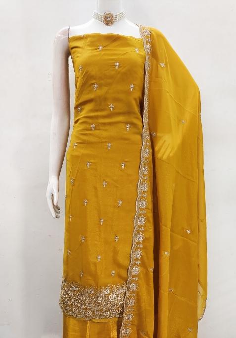 Mehandi Embroidered Georgette Dress Material
