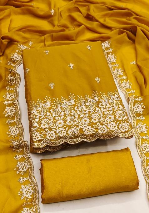 Mehandi Embroidered Georgette Dress Material