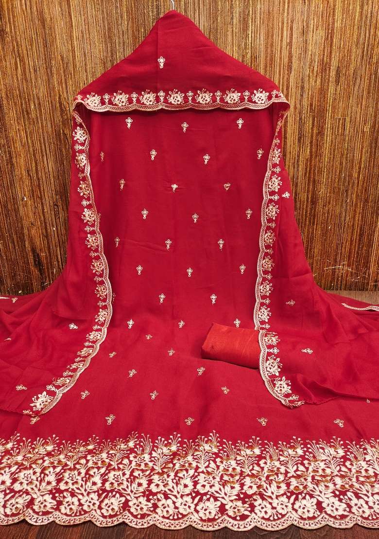 Red Embroidered Georgette Sharara Set - Indya