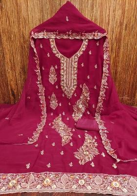Magenta Embroidered Georgette Dress Material