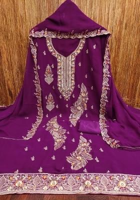 Purple Embroidered Georgette Dress Material