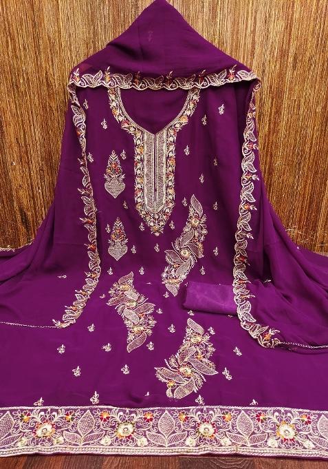 Purple Embroidered Georgette Pakistani Suit Set