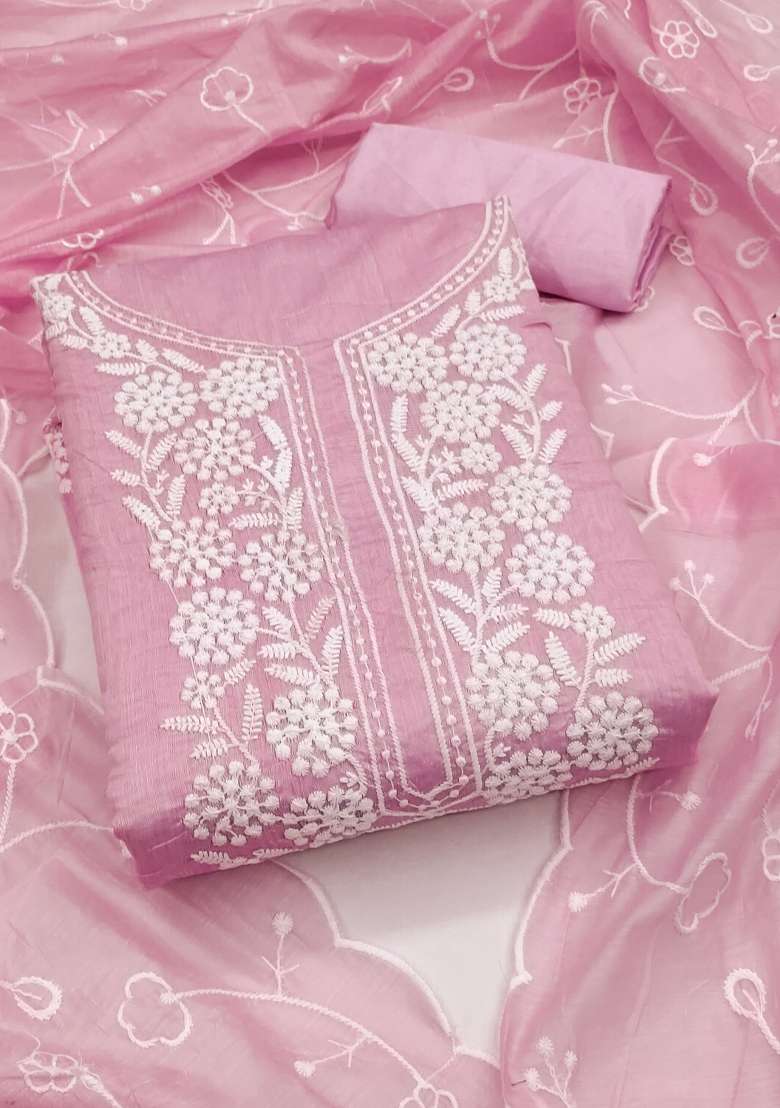 Baby Pink Chikankari Cotton Straight Kurta Set - Indya