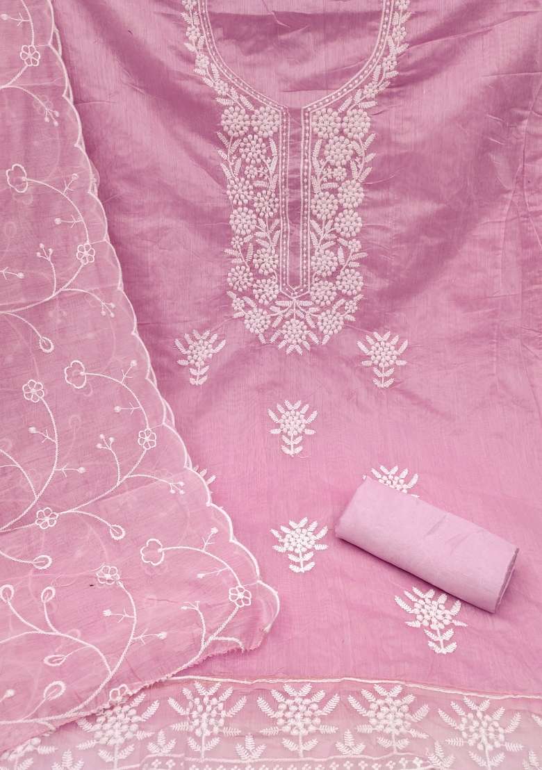 Baby Pink Chikankari Cotton Straight Kurta Set - Indya
