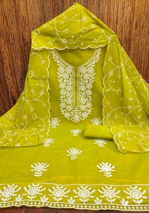 Green Chikankari Blended Straight Kurta Set