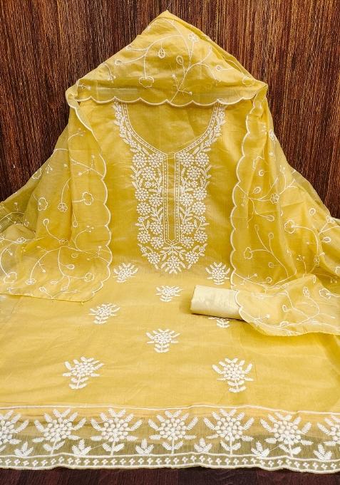 Yellow Chikankari Blended Straight Kurta Set