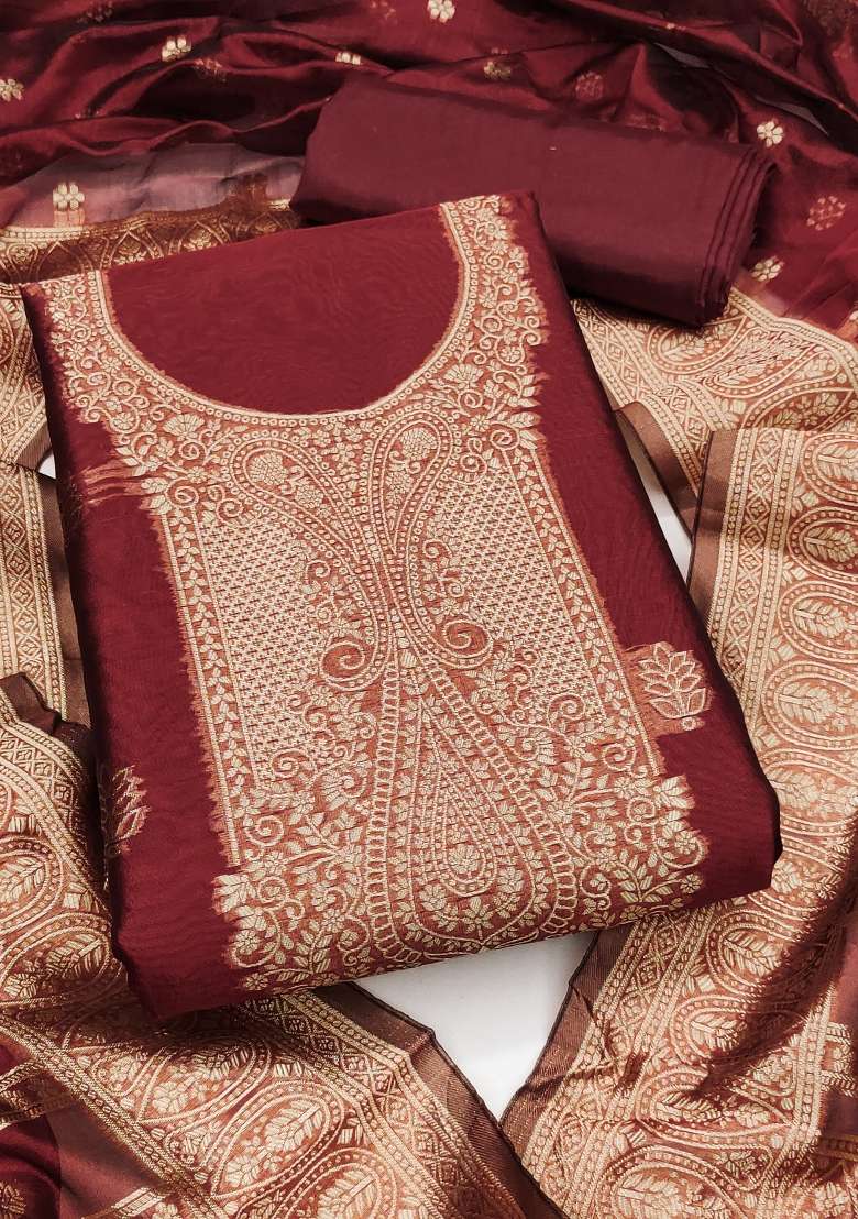 Maroon Embroidered Silk Blend Pakistani Suit Set - Indya