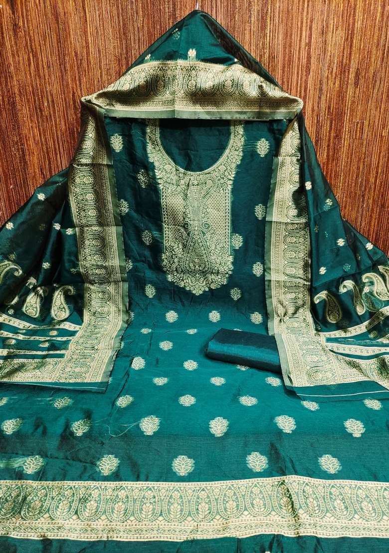 Sea Green Zari Work Silk Blend Straight Kurta Set - Indya