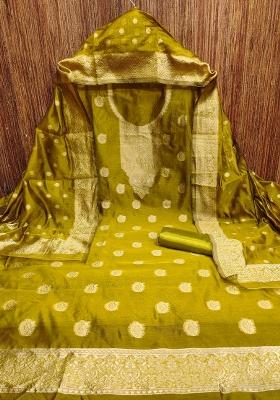 Green Embroidered Silk Dress Material