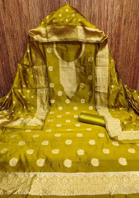 Green Zari Work Silk Straight Kurta Set