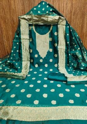 Sea Green Embroidered Silk Dress Material