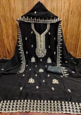Black Embroidered Georgette Dress Material