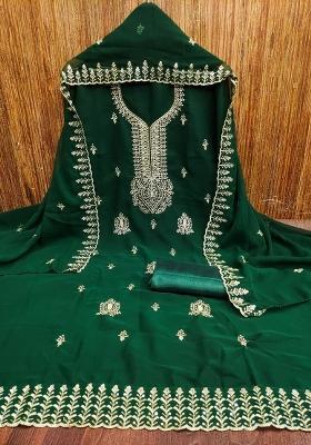 Green Embroidered Georgette Dress Material