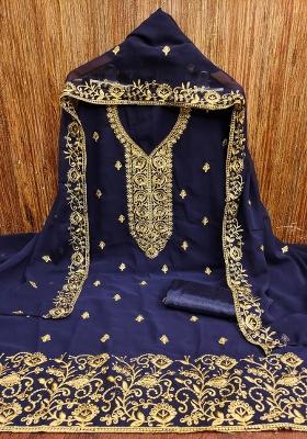 Blue Embroidered Georgette Dress Material