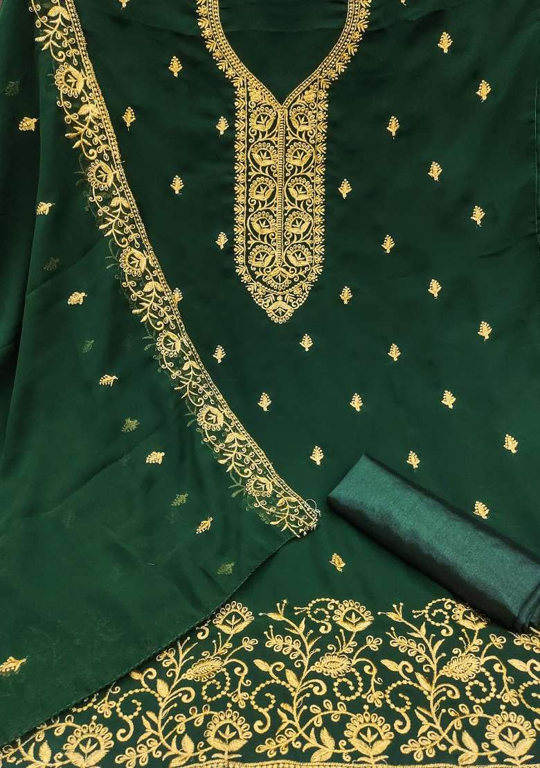 Green Embroidered Georgette Pakistani Suit Set - Indya