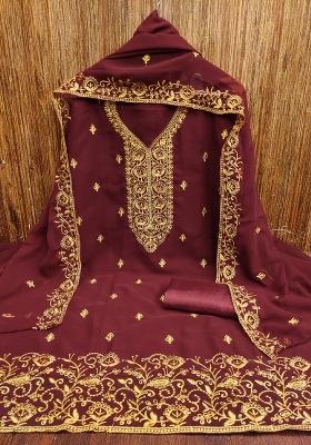 Maroon Embroidered Georgette Dress Material