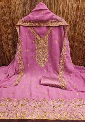 Pink Embroidered Georgette Dress Material